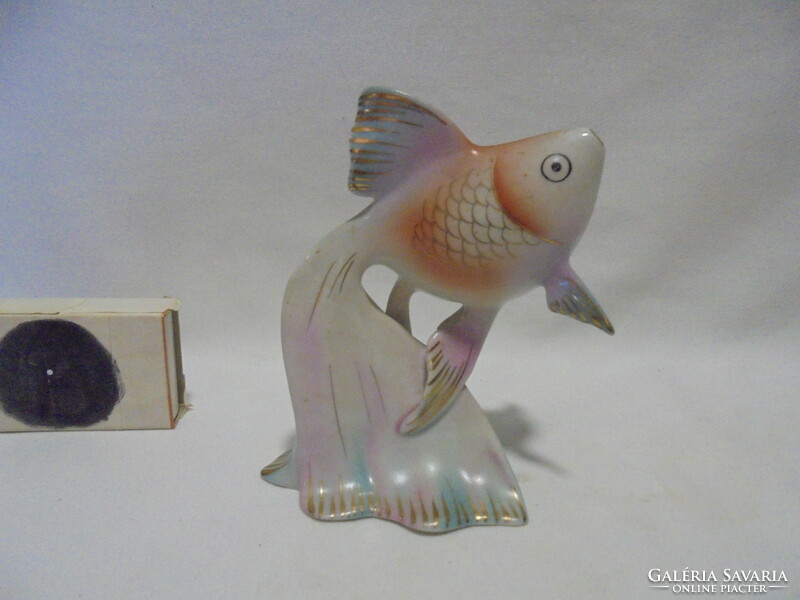 Old Hóllóháza porcelain goldfish figure, nipp