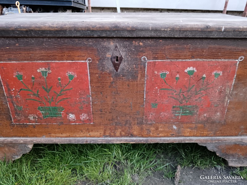 Antique folk floral painted chest
