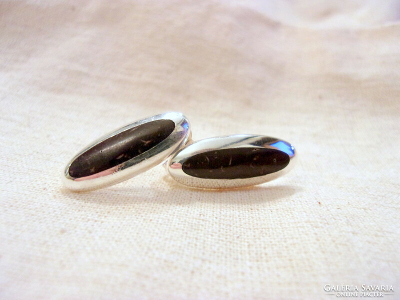 Silver earrings with ebony inlay