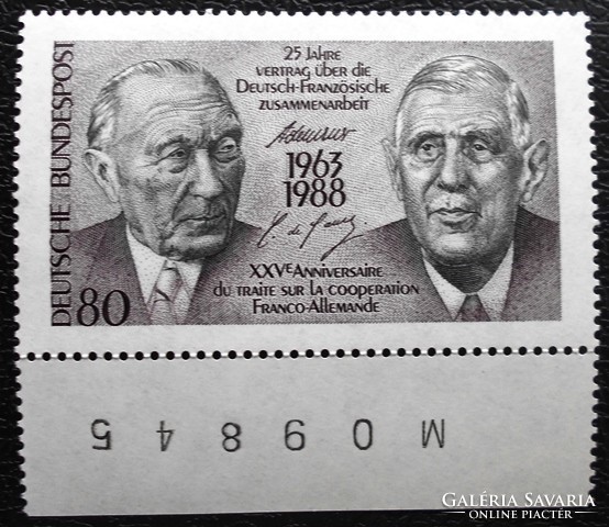 N1351sz / Németország 1988 Német-francia szerződés bélyeg postatiszta ívszéli azonosítószámos
