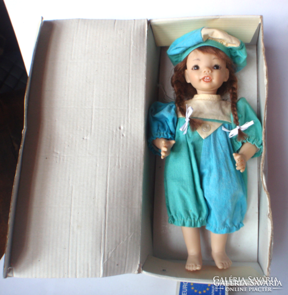 Kézzel festett, régebbi, kisméretű,picike Gaby Jaques vinyl karakterbaba,művész baba saját dobozában