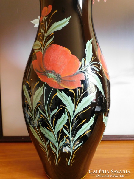 Schwarzglas hand-painted poppy floor vase 48 cm