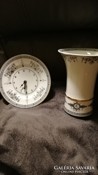 Corinthian porcelain clock and vase from Hollóháza