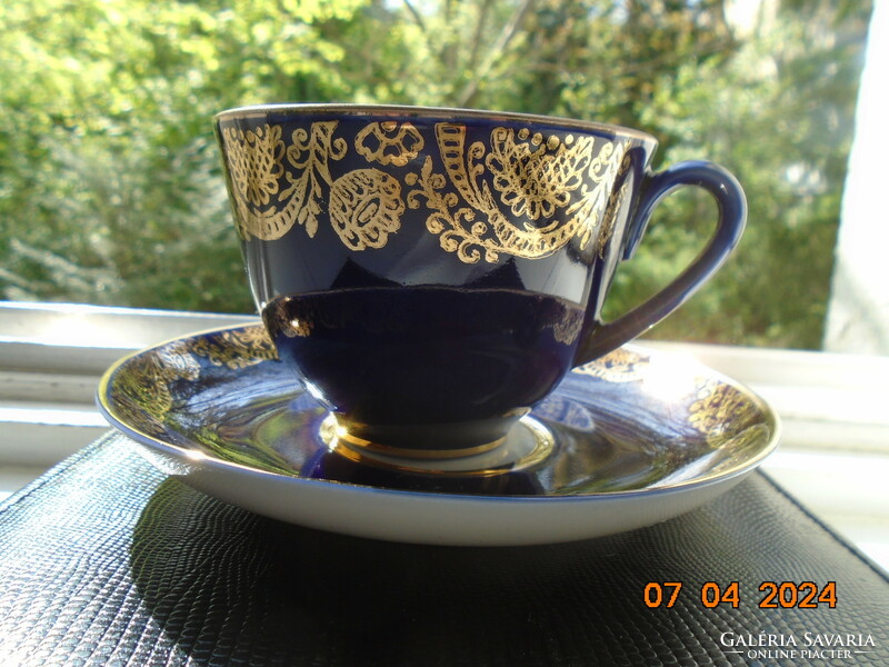 Brand new cobalt gold Soviet-Russian Lomonosov, former tsarist manufactory, tea cup with coaster