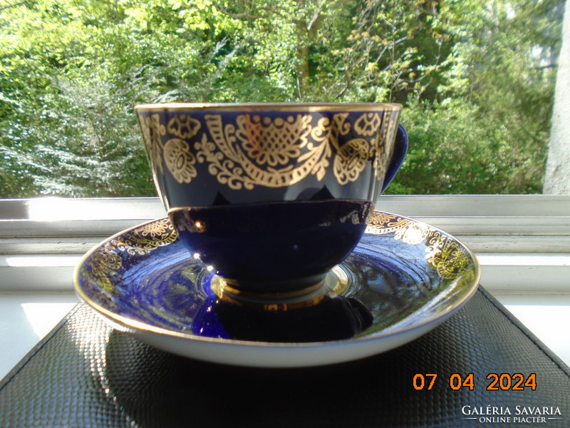 Brand new cobalt gold Soviet-Russian Lomonosov, former tsarist manufactory, tea cup with coaster