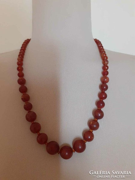Brown (amber imitation) plastic necklace with gift brooch