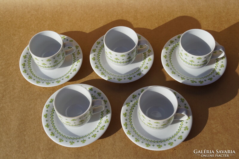 Old retro lowland porcelain coffee cup and saucer set with parsley pattern for 5 people