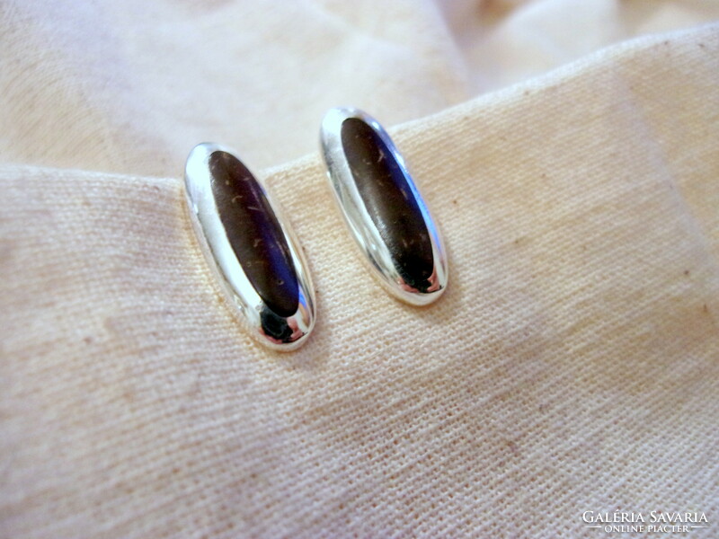 Silver earrings with ebony inlay