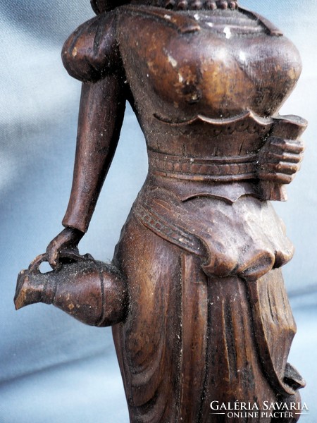 Old empire-style carved wooden furniture statue lady with pitcher