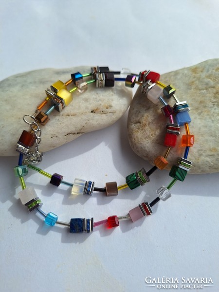 Colorful mineral and crystal necklace.