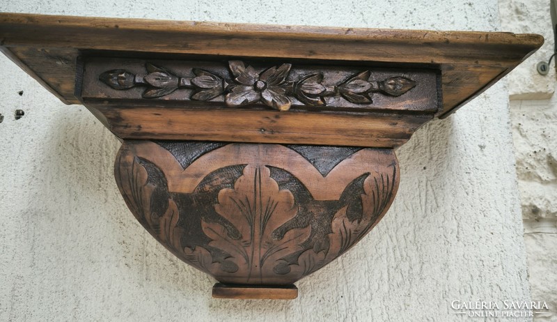Antique wall console clock holder flower holder carved. Tabletop clock