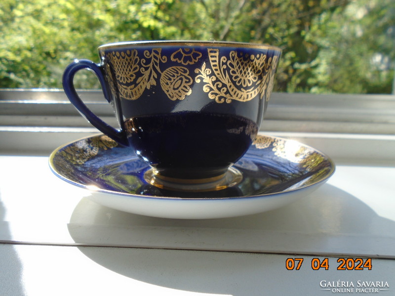 Brand new cobalt gold Soviet-Russian Lomonosov, former tsarist manufactory, tea cup with coaster