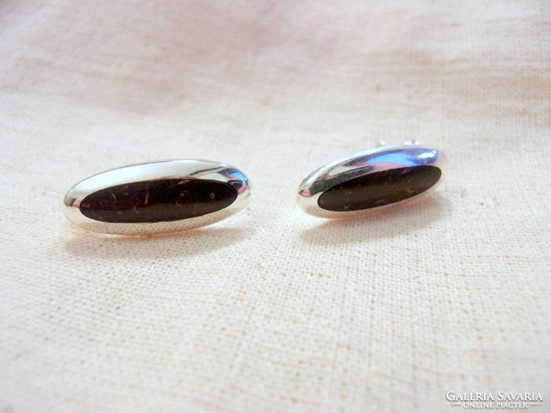 Silver earrings with ebony inlay