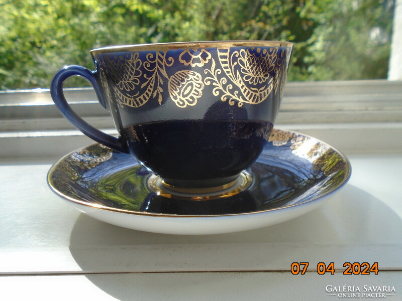 Brand new cobalt gold Soviet-Russian Lomonosov, former tsarist manufactory, tea cup with coaster