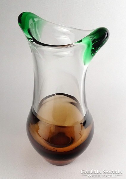 1Q924 jan beranek amber green blown art glass vase 27 cm