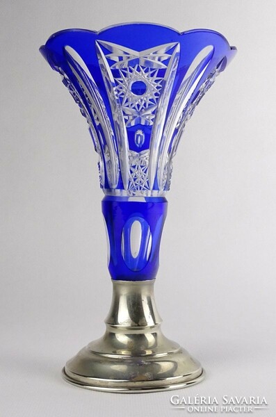 1Q943 Régi fém talpas kristály váza 18.5 cm
