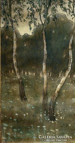 Aladár Kriesch of Körösfő (1863 - 1920): birch (Art Nouveau painting)