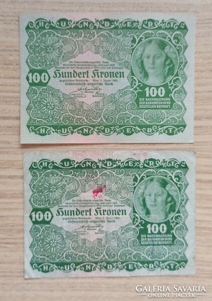 100 Korona 1922, 2 pcs.