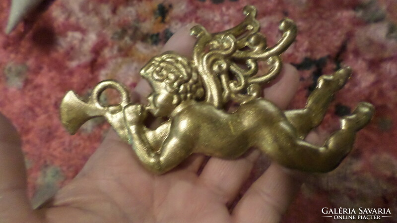 13 cm, golden, plastic angel / Christmas tree decoration.