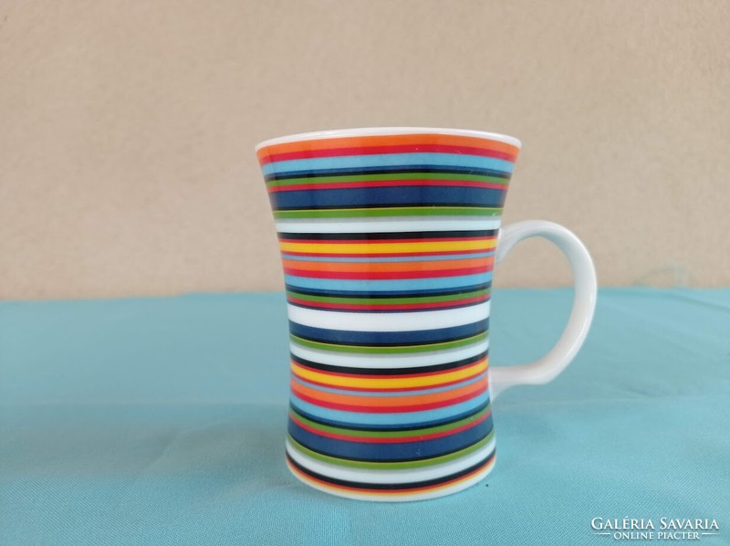 Rainbow colored striped porcelain tea mug