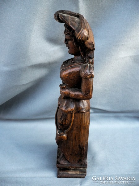 Old empire-style carved wooden furniture statue lady with pitcher