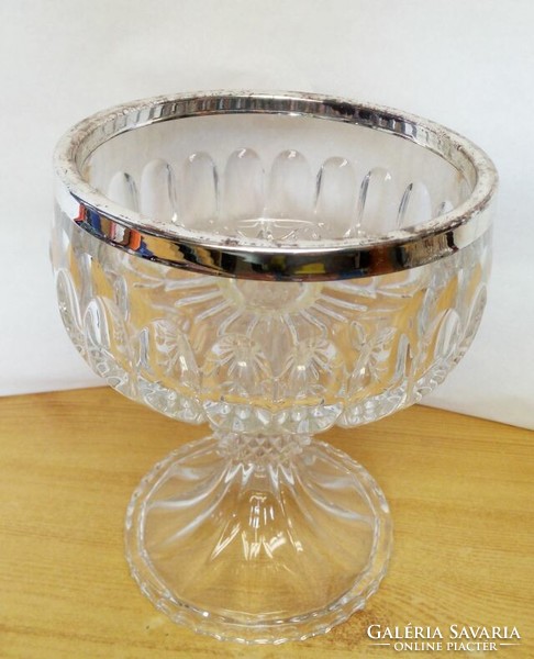 Incised chalice with silver-plated rim, offering crystal dish, 1930s-1940s rarity