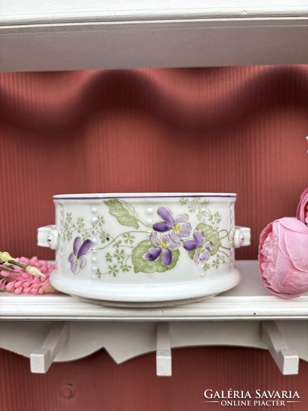 Ibolyás  porcelán virágos Ételhordó ételes nagymama kincse  hagyatéki