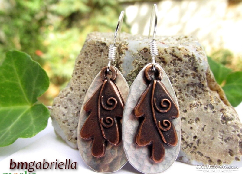 Oak leaf - silver plated copper earrings