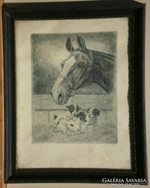 Sándor Jánosi (1927-1982): horse and puppies