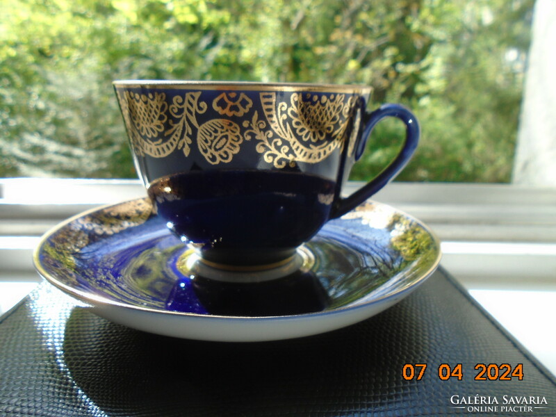 Brand new cobalt gold Soviet-Russian Lomonosov, former tsarist manufactory, tea cup with coaster