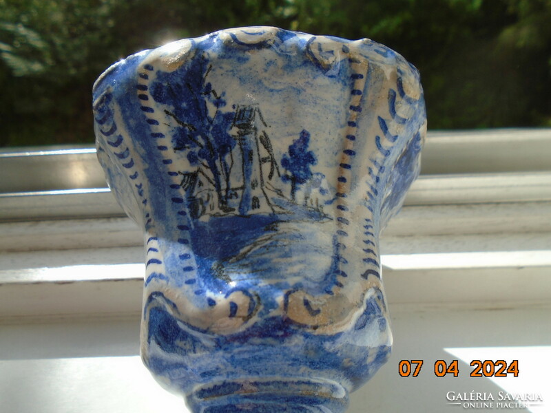 18th Sz Chineseizing baroque blue-white Delft step-covered earthenware with 4+4 landscapes and rich relief patterns