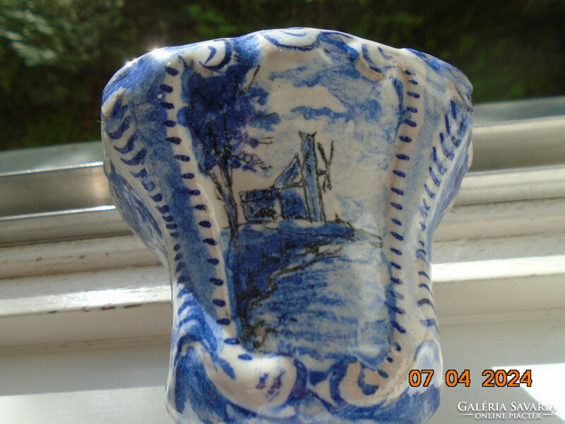 18th Sz Chineseizing baroque blue-white Delft step-covered earthenware with 4+4 landscapes and rich relief patterns