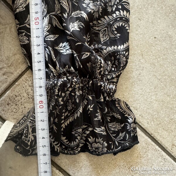 Black patterned casual dress size 38/l tie at the waist, pull-through front silk effect dress or tunic