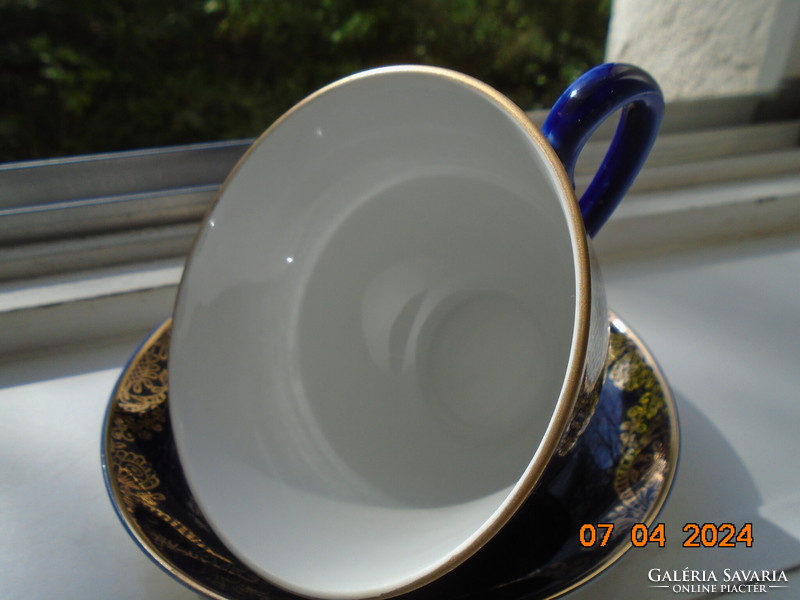 Brand new cobalt gold Soviet-Russian Lomonosov, former tsarist manufactory, tea cup with coaster