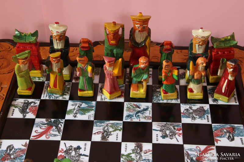 Beautiful Asian chess set, hand carved and painted