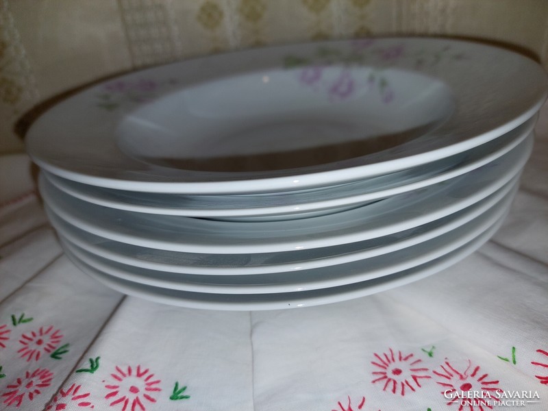 6 low plain plates with evening decor