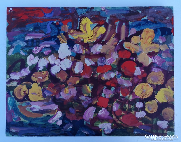 Miklós Németh (1934-2012): large flower still life. Oil on canvas. Indicated.