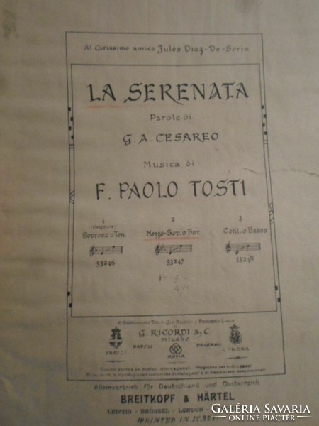Tosti: La serenata, ének + zongora, antik kotta