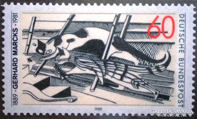 N1410 / Németország 1989 Gerhard Marck litográfiai művész és szobrász bélyeg postatiszta
