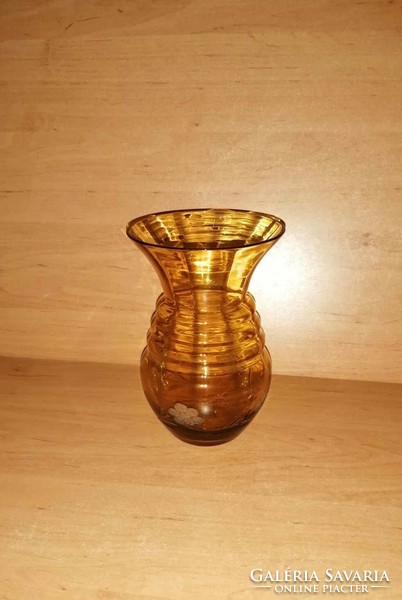 Incised, amber glass vase - 15.5 cm high (1/d)