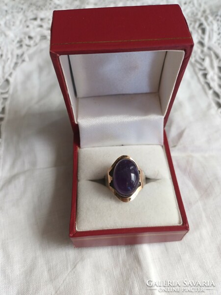 Old handcrafted silver ring with 18kt gold inlay and amethyst for sale!