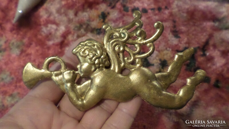 13 cm, golden, plastic angel / Christmas tree decoration.