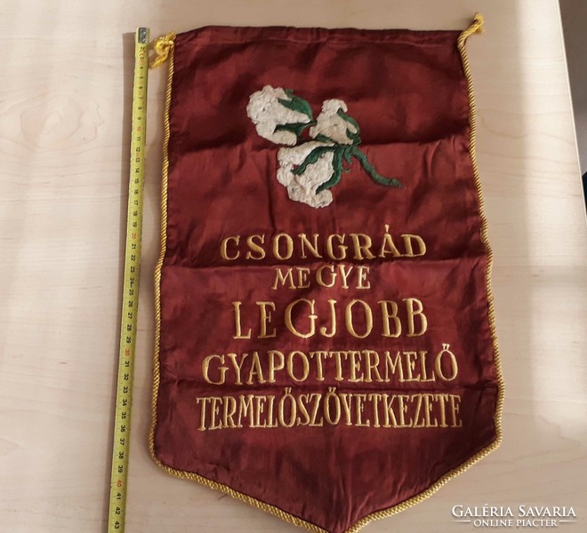 Szocialista zászló, 45×28 cm, ötvenes-hatvanas évek, legjobb gyapottermelő szövetkezet