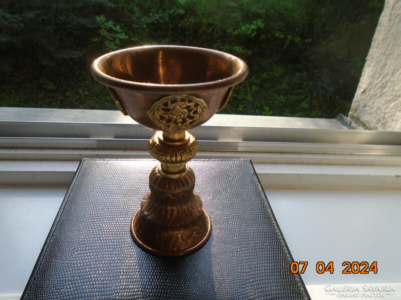 Buddhist ritual butter lamp Tibetan, Nepalese temple, monastery copper and gilded bronze repoussé