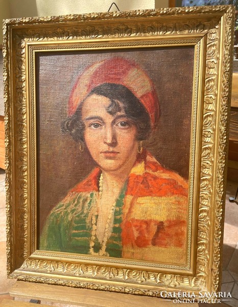 Exotic female portrait oil painting in a beautiful frame