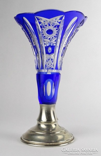 1Q943 old metal base crystal vase 18.5 Cm