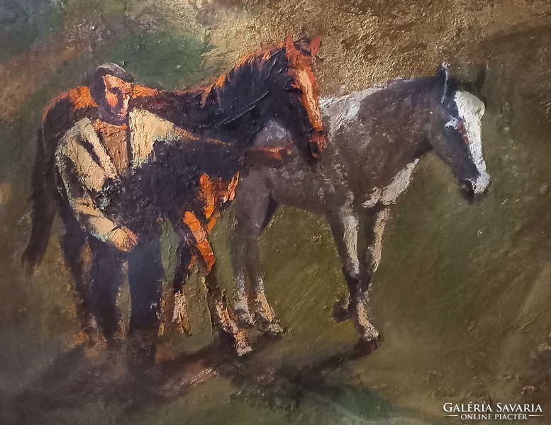Ezüst György (1935-2017) – Lovakkal című festménye