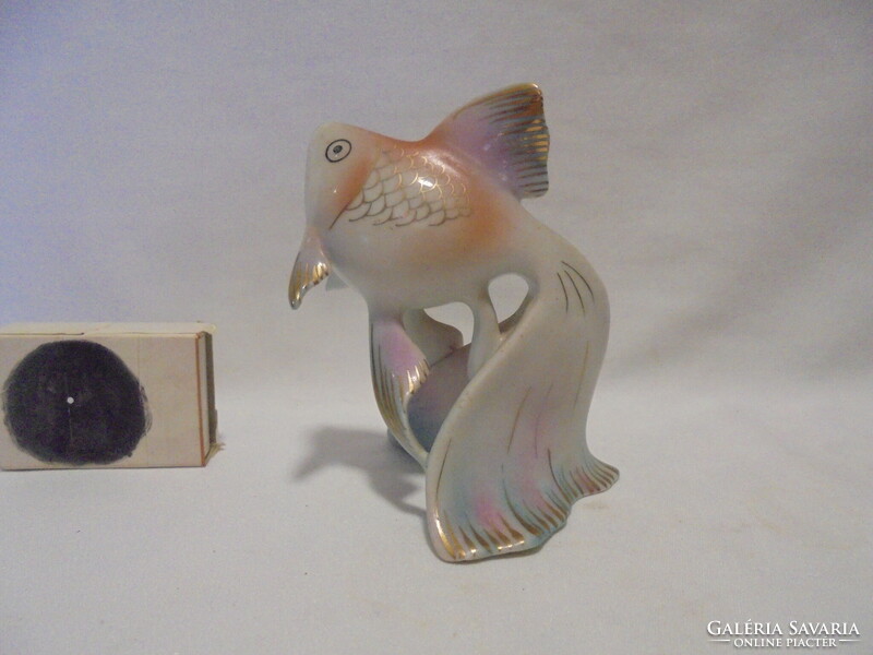 Old Hóllóháza porcelain goldfish figure, nipp