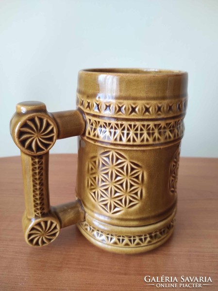 Ocher yellow / brown ceramic beer mug