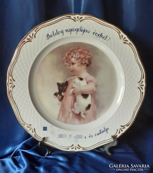Wall plate 32 cm with baby girl dolls, individual inscription available on request